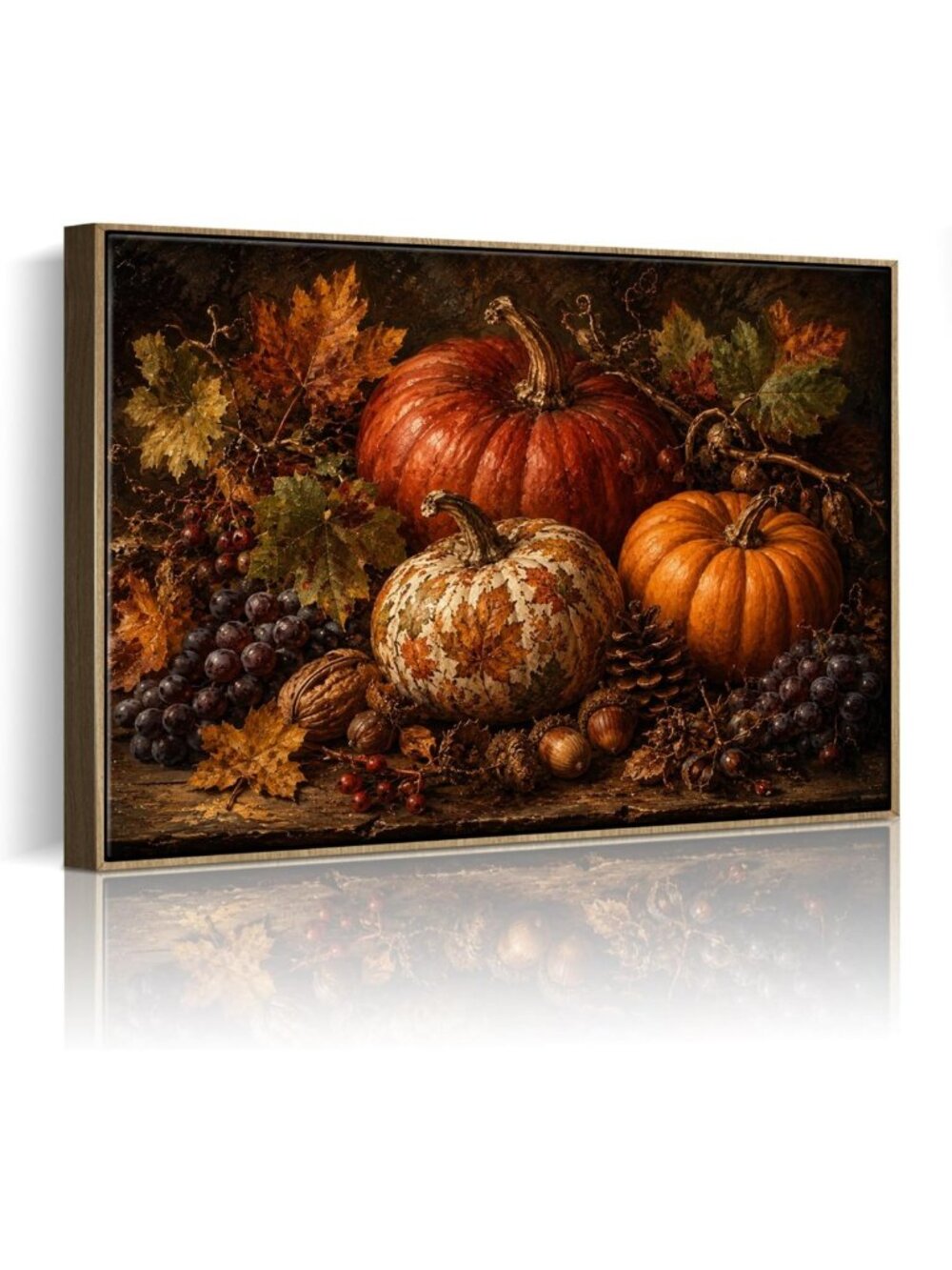 Fall Pumpkin & Grapes Halloween Framed Wall Art | Autumn Decor for Home